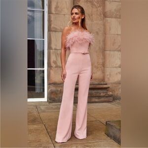 NADINE MERABI Pink Feather Jumpsuit
